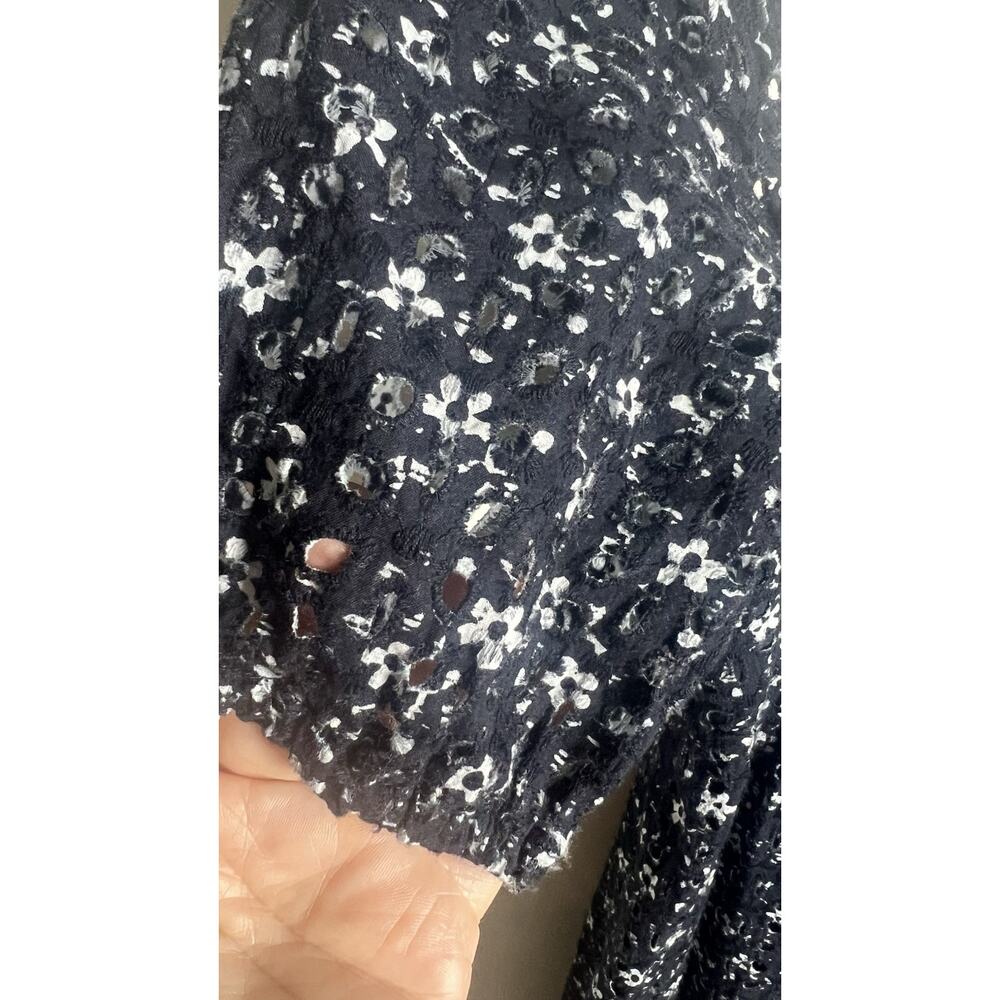 Anthropologie Maeve Lillianne Dress 8 On/Off Shoulder Floral Navy‎ Blue Eyelet - Picture 7 of 12